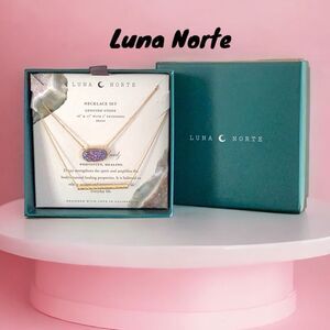 LUNA NORTE NIB NECKLACE SET OF 2 GENUINE STONE POSITIVE HEALING BRASS